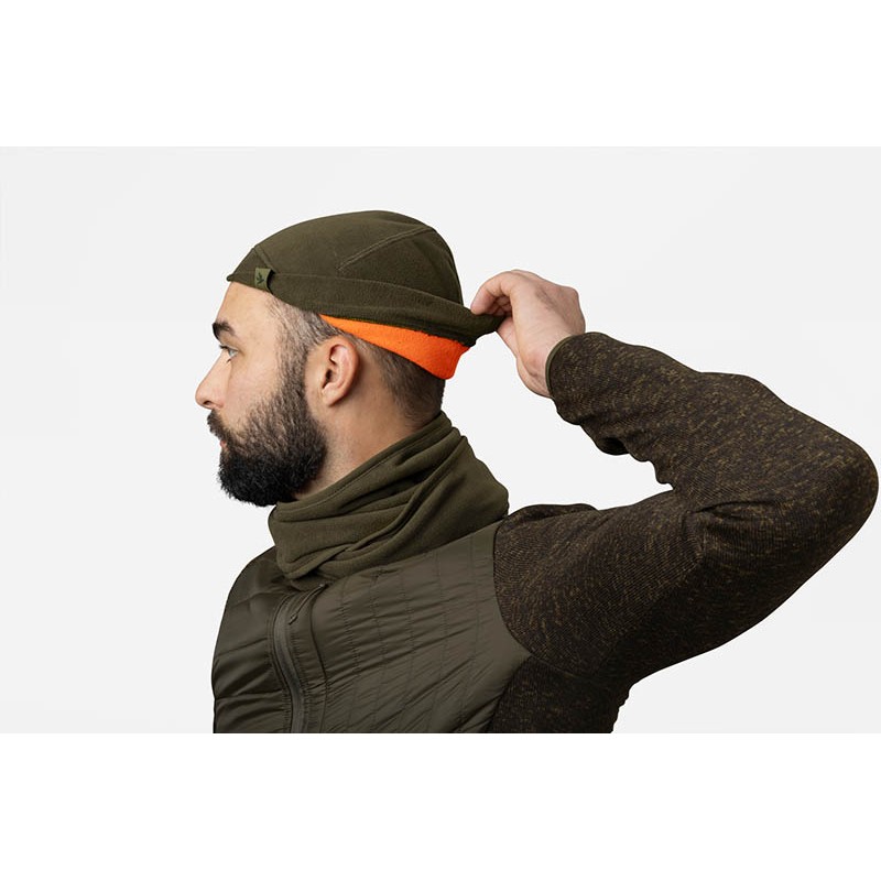 reversible fleece hat - pine green/hi-vis orange - one size